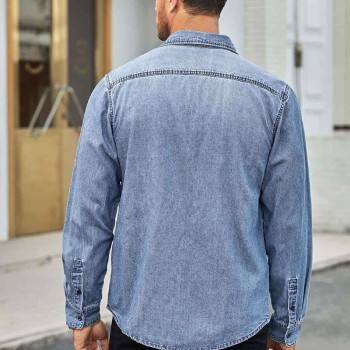 Men's Denim Shirt Long Sleeve Button Up Shirt Cotton Regular Fit Casual Jeans Work Shirts